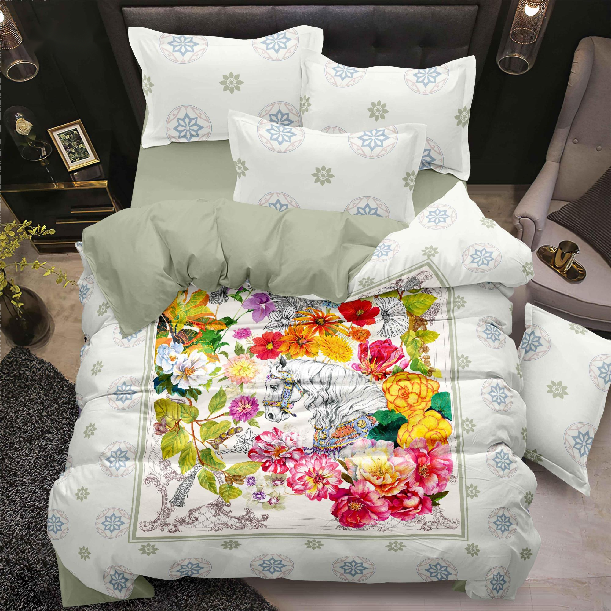 130 GSM Flower Digital Printed Bed Sheet Set