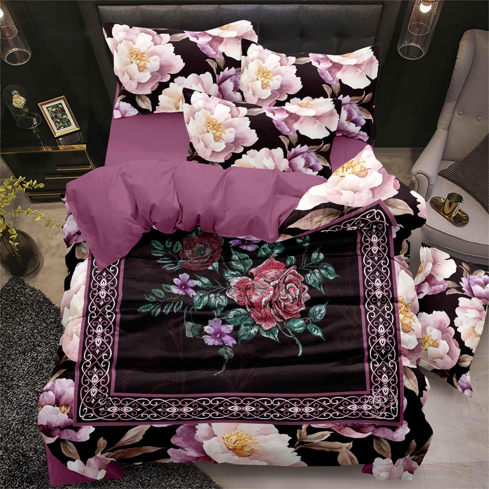 Mjuk blomma digital tryckt lakan set snyggt