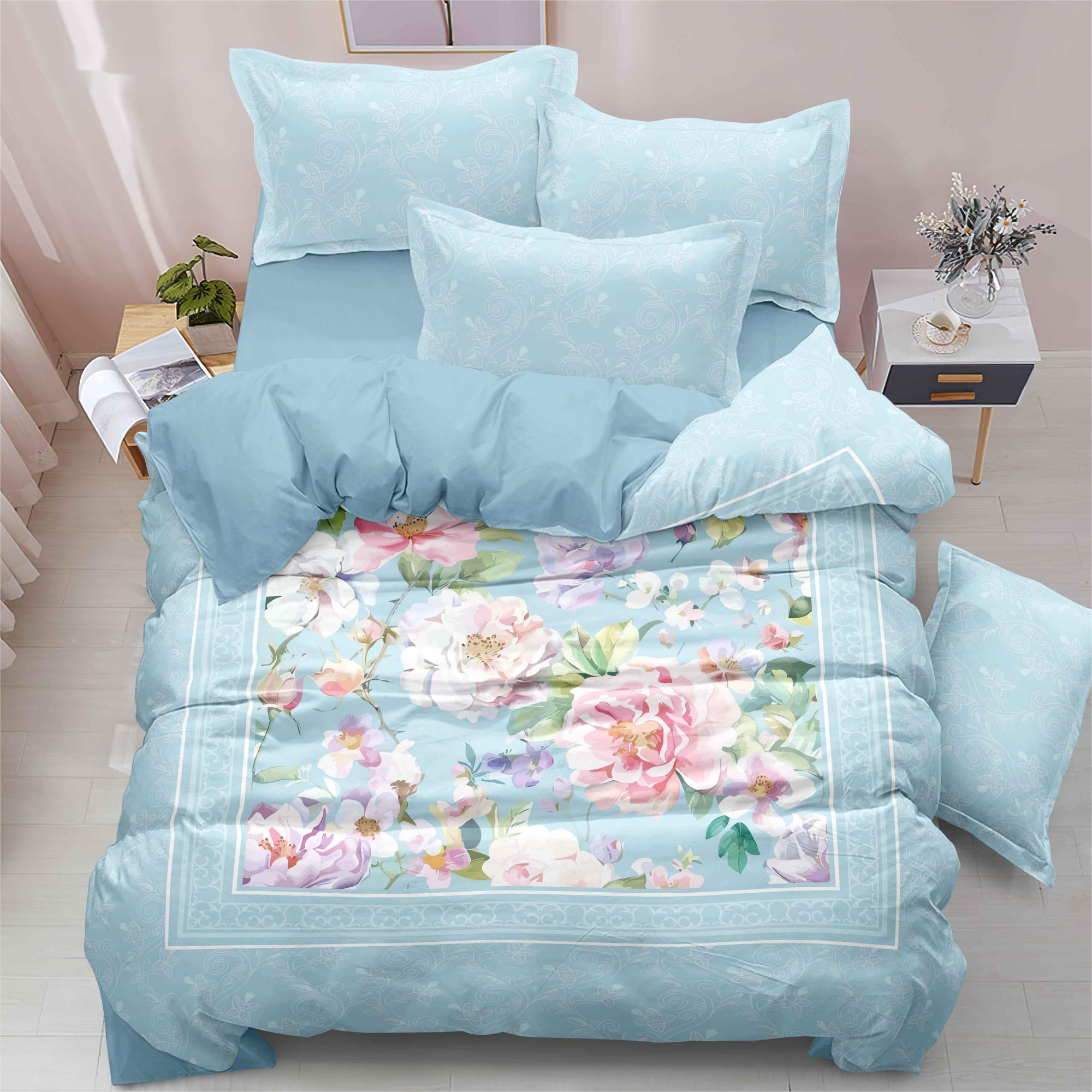 Livliga blommor digital tryckt lakan set mjuk