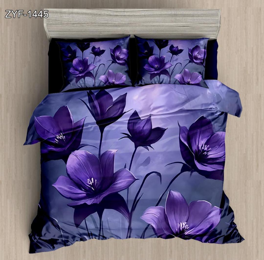 5D Digital tryckt lakan Set Floral med djup lila blossomdesign