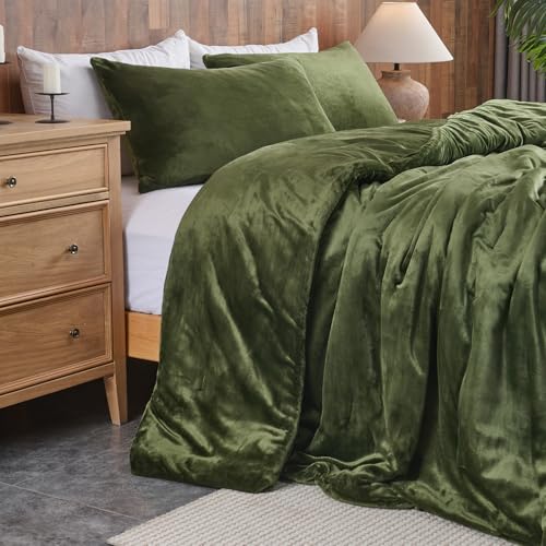 Forest Green Velvet Täcken Set – Ultra Soft Quilted 3-delad sängkläder Set