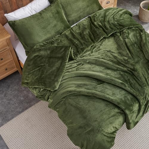 Forest Green Velvet Täcken Set – Ultra Soft Quilted 3-delad sängkläder Set