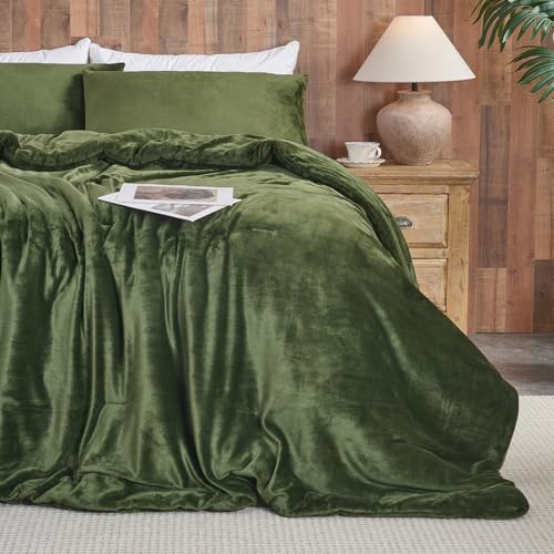 Forest Green Velvet Täcken Set – Ultra Soft Quilted 3-delad sängkläder Set