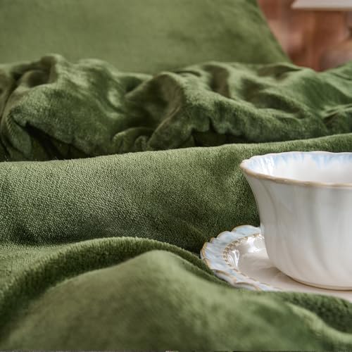 Forest Green Velvet Täcken Set – Ultra Soft Quilted 3-delad sängkläder Set
